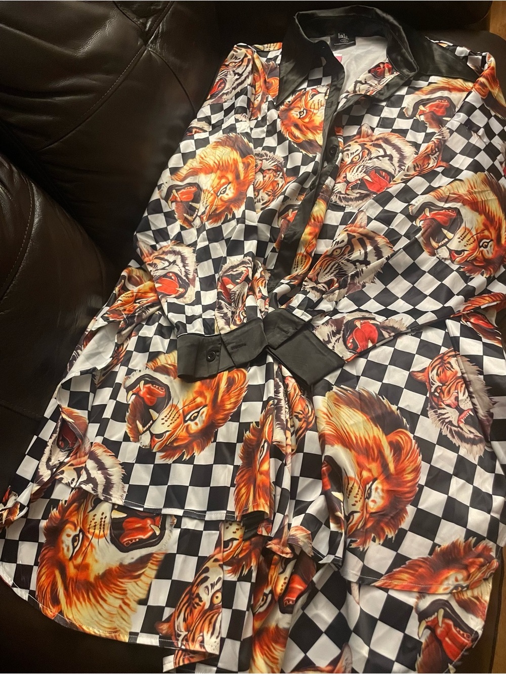 NWT Dressed in Lala Lions Tigers & Check Oh My Satin Set L/XL - Oversized - Picture 3 of 11